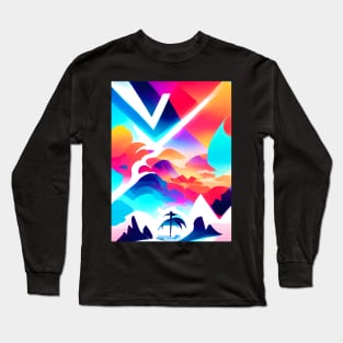 Neo Tropical Sunset Neon Abstract Pattern Long Sleeve T-Shirt